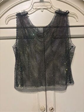 Sparkling Black Mesh Sleeveless Top small